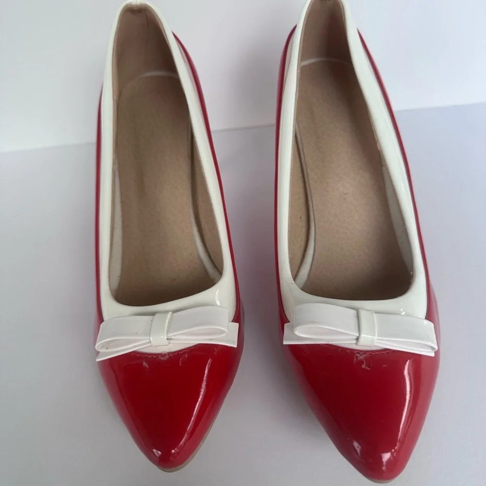 Women Classic Pumps Bowtie Patent Leather Closed Pointed Toe High Heel Shoes 10 - Picture 3 of 7